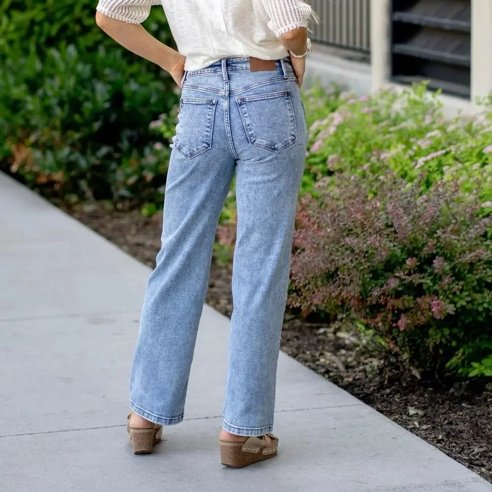 Judy Blue Stonewell High Rise Straight Leg Jeans Light Wash Size 13/31 Stretch - Picture 5 of 13